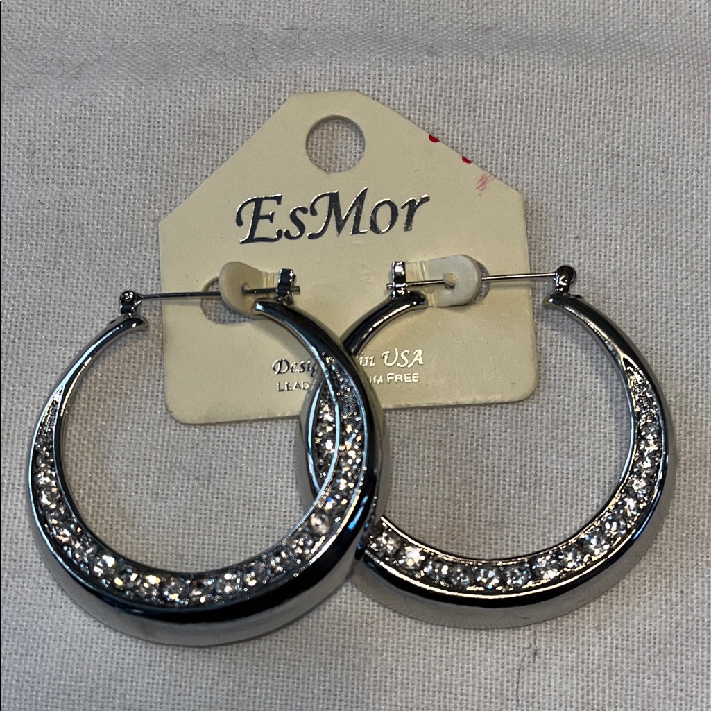 Esmor Silver Crystal Hoop Earrings